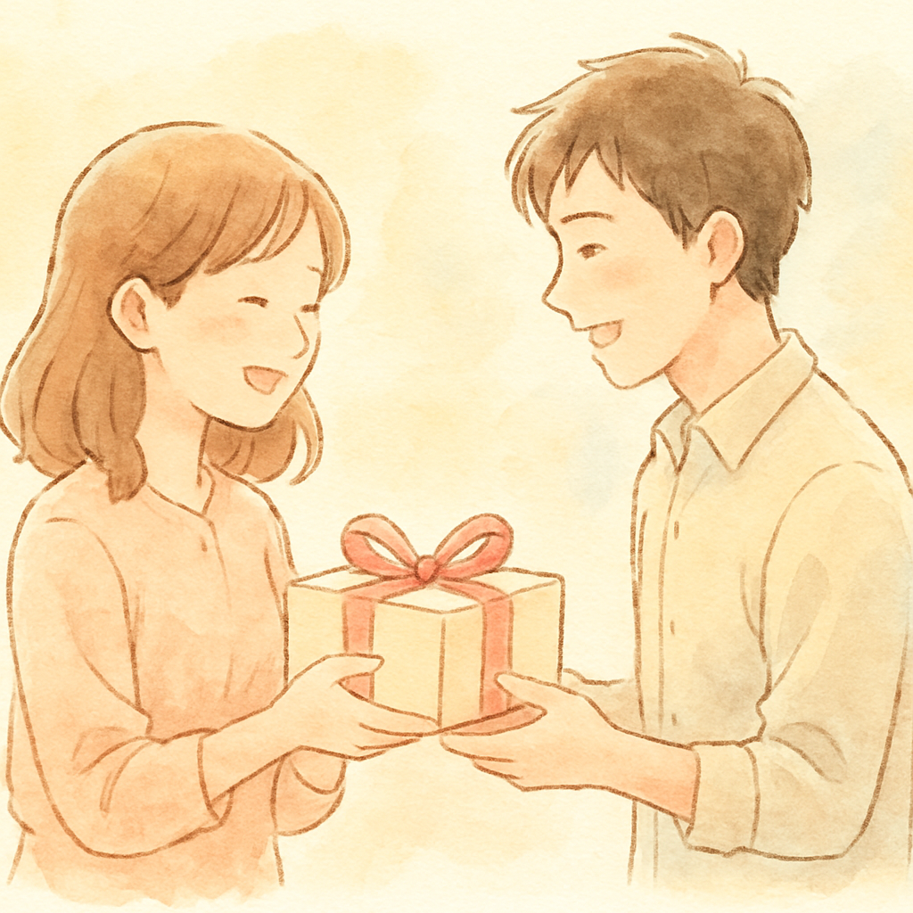 お祝いの贈り物を渡すイメージイラスト