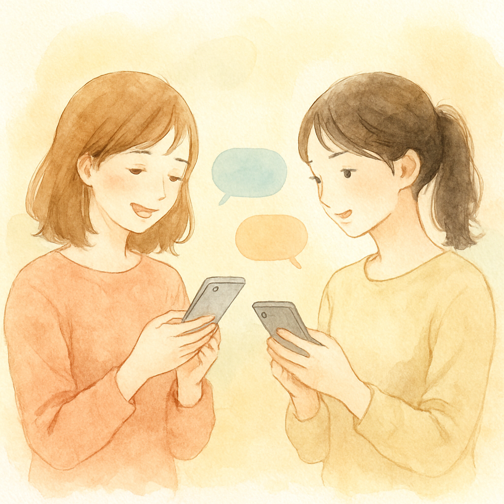 友人同士がメッセージを送り合う温かいイメージイラスト