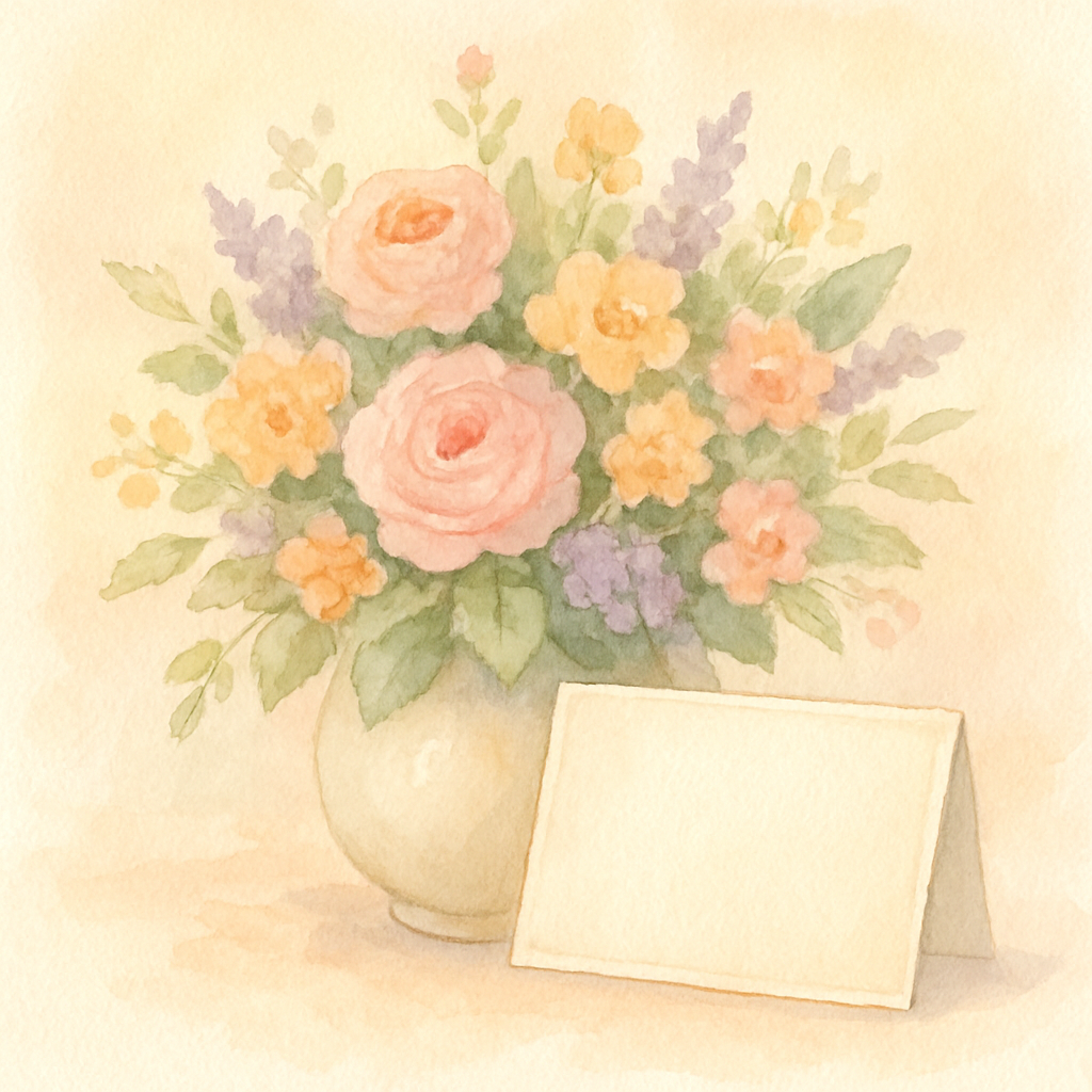 メッセージカード付きのフラワーアレンジメント