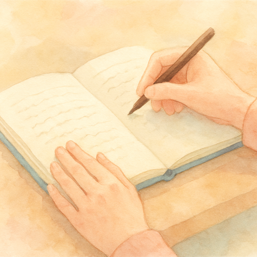 ノートとペンで文章を書いているイメージイラスト