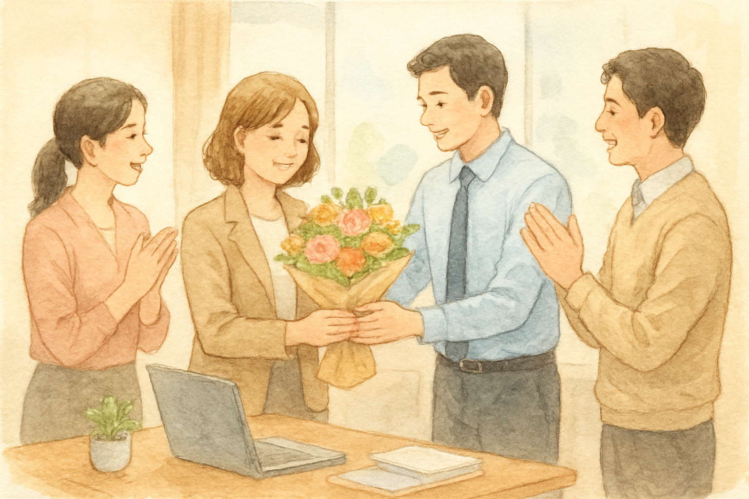 オフィスでの送別・異動シーン