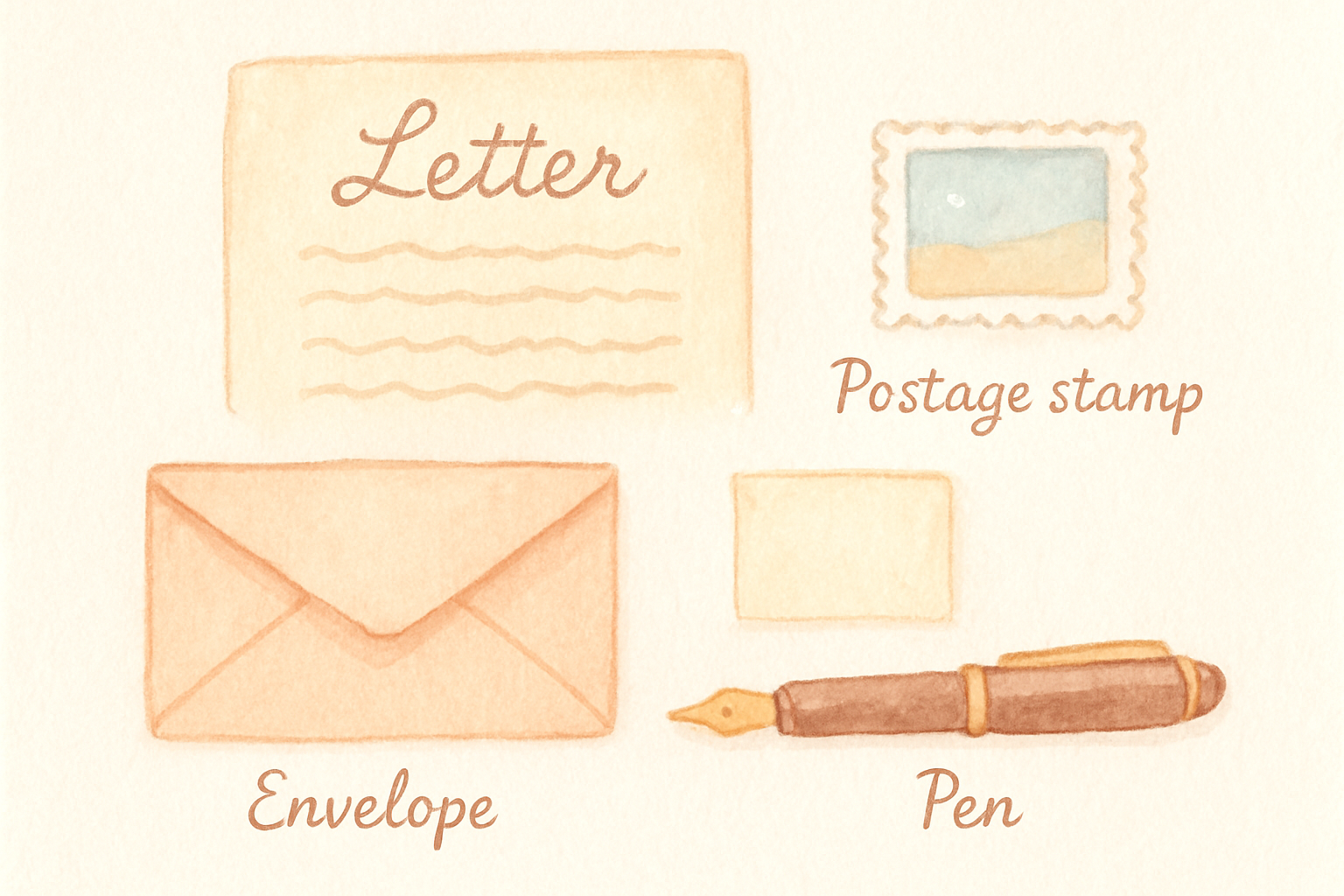 英語の手紙の構成パーツを示すイラスト