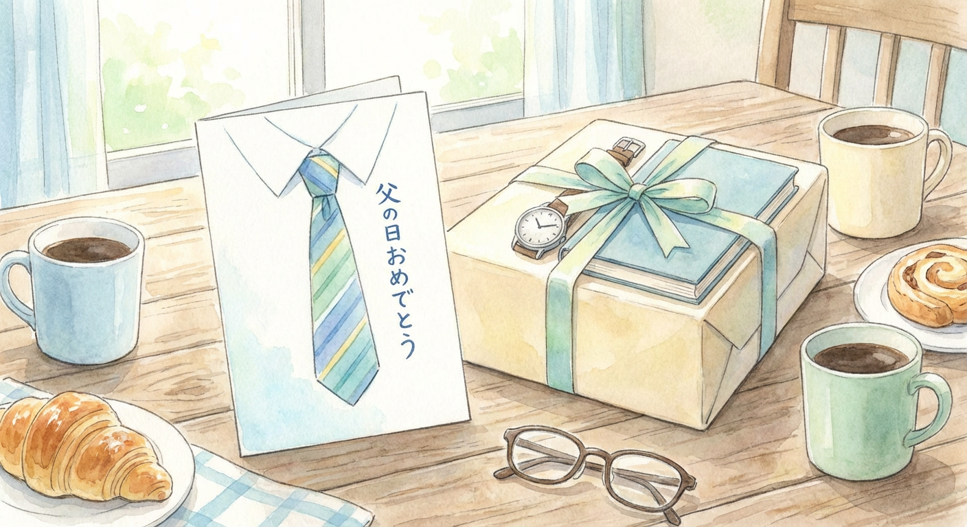 父の日のメッセージカードと贈り物のイメージ