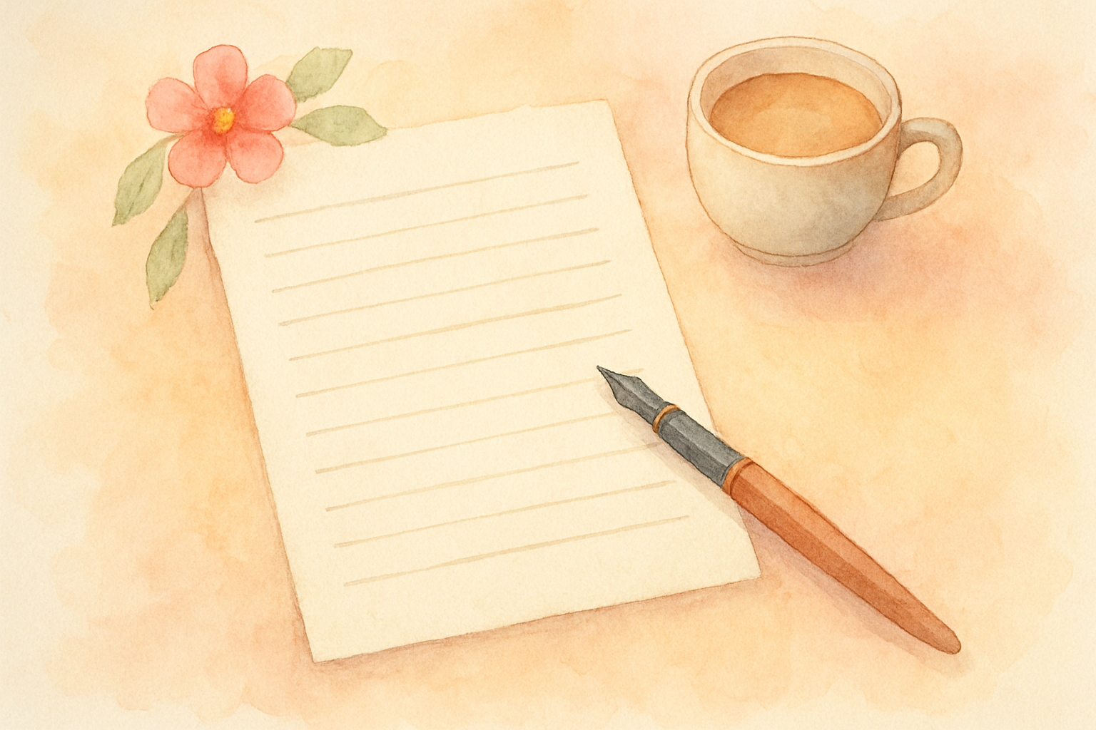 スピーチ原稿を書いているイメージ(便箋やペンなど)