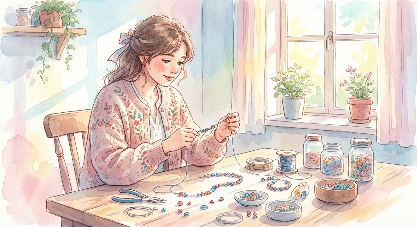 ビーズやアクセサリーを手作りしている女の子のイメージ