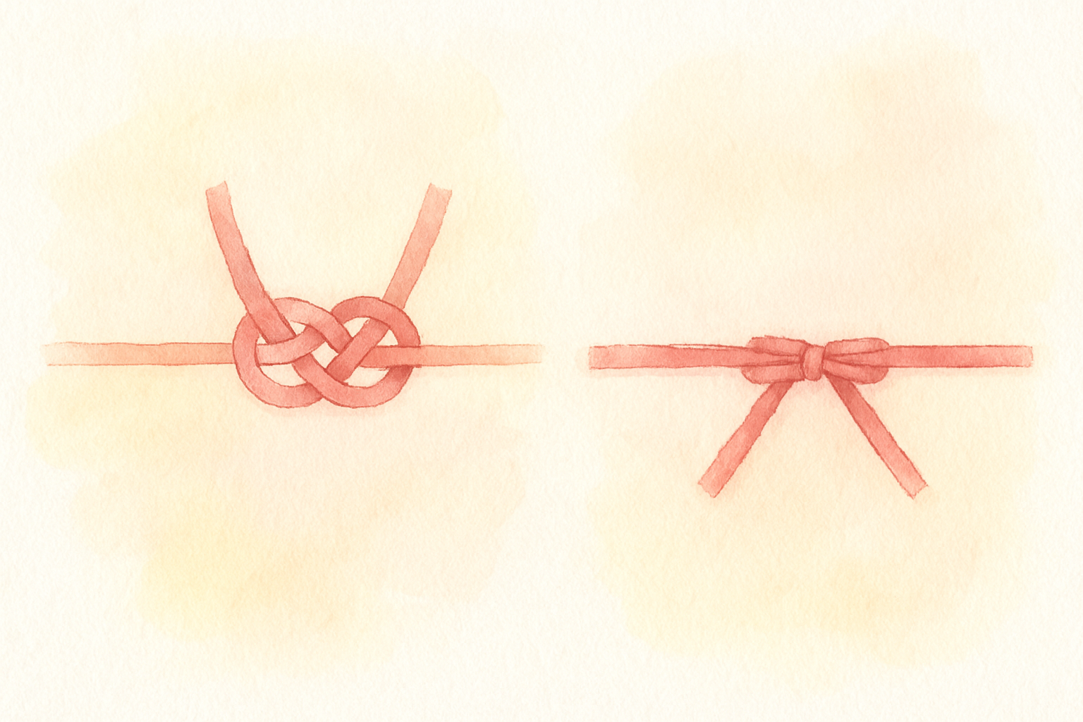 結び切りとあわじ結びの水引の比較