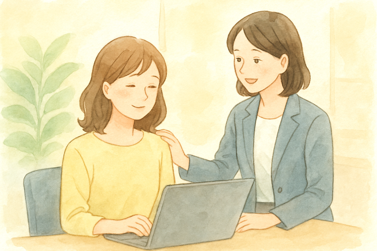 職場や日常でねぎらいの言葉をかけるイメージ