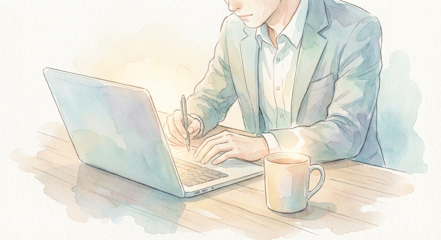 パソコンでメールを書いているビジネスパーソンのイメージ