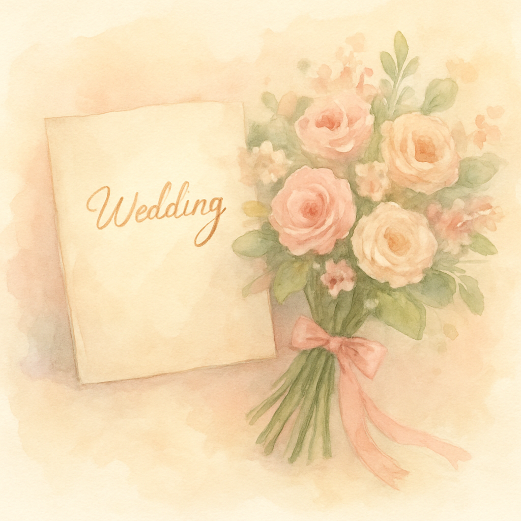ウェディングカードと花束のイメージ