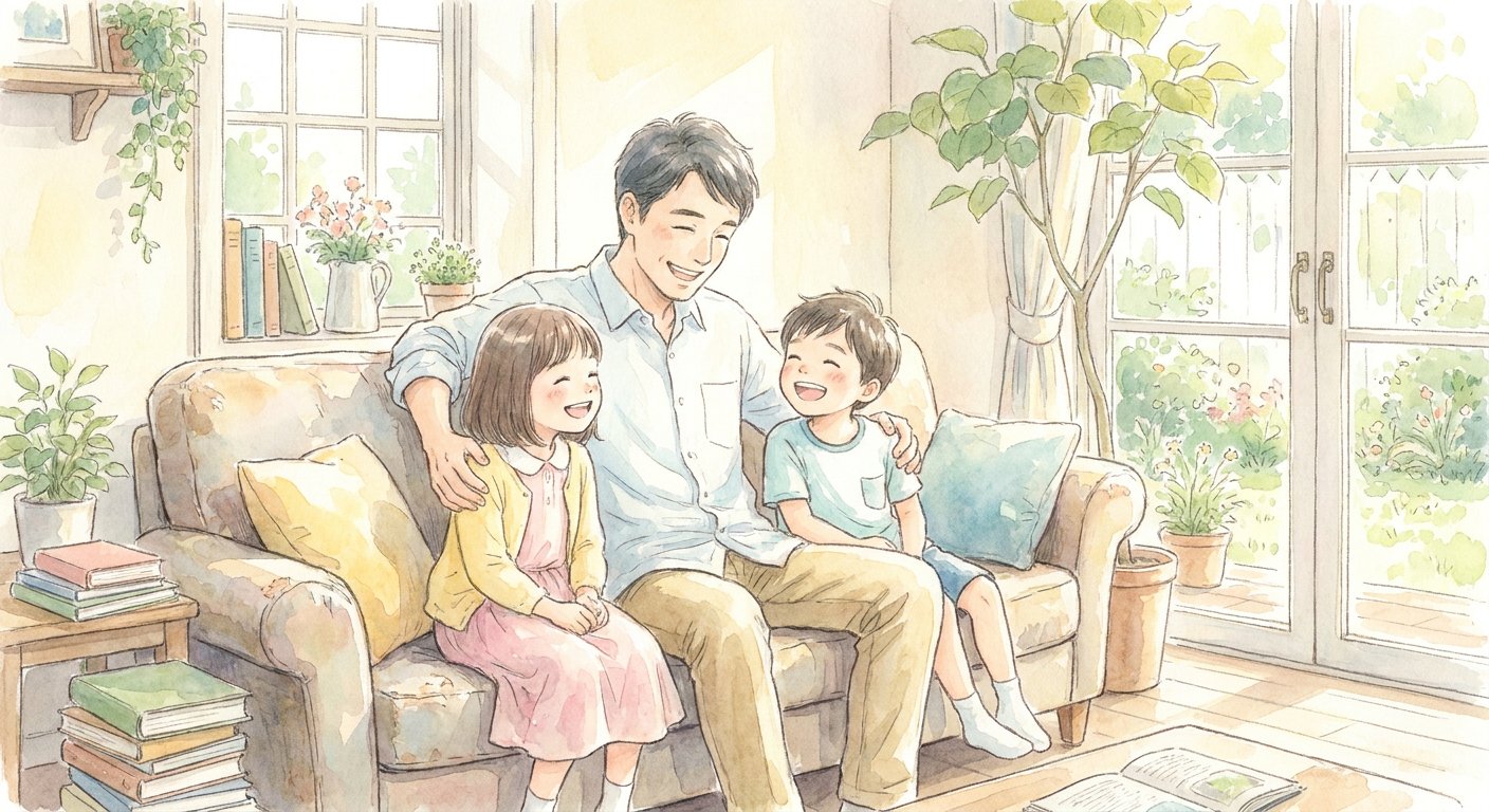 父親と娘・息子が談笑するイメージ