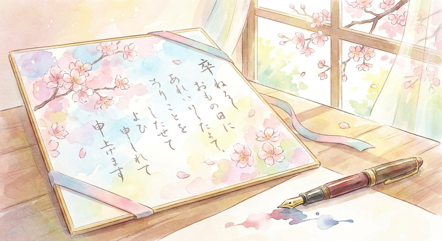 卒業式の色紙と万年筆のイメージ画像