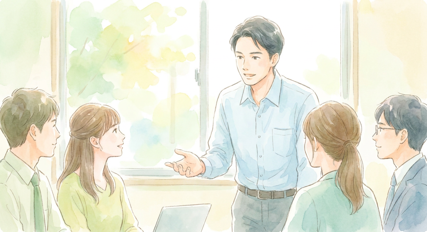 朝礼で話す会社員のイメージ
