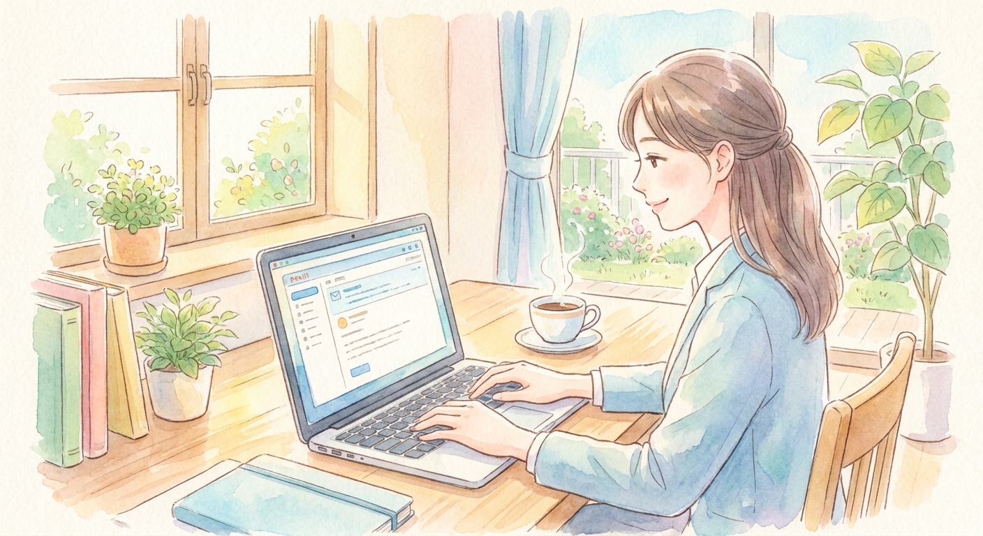 パソコンでメールを書いているビジネスパーソンのイメージ