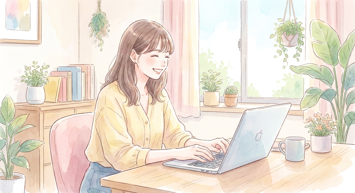 パソコンでメールを書くオフィスワーカーのイラスト