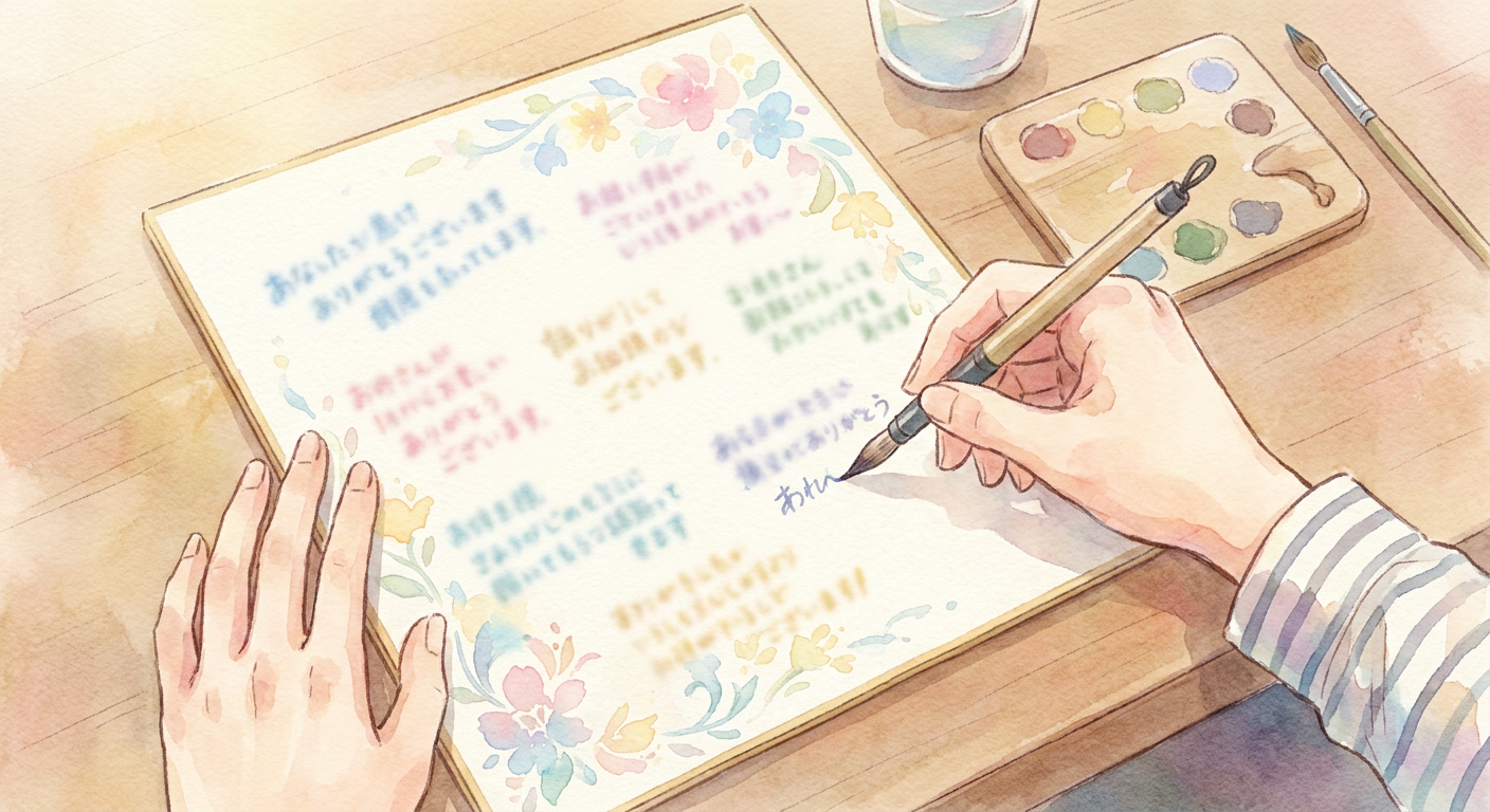 寄せ書きの色紙にメッセージを書いている手元のイメージ
