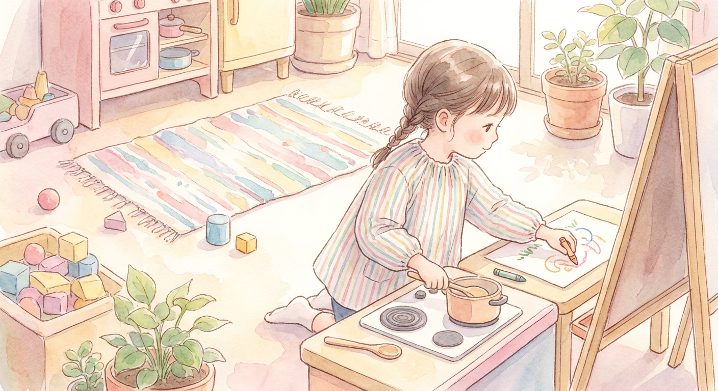おままごとやお絵かきで遊ぶ女の子のイメージ