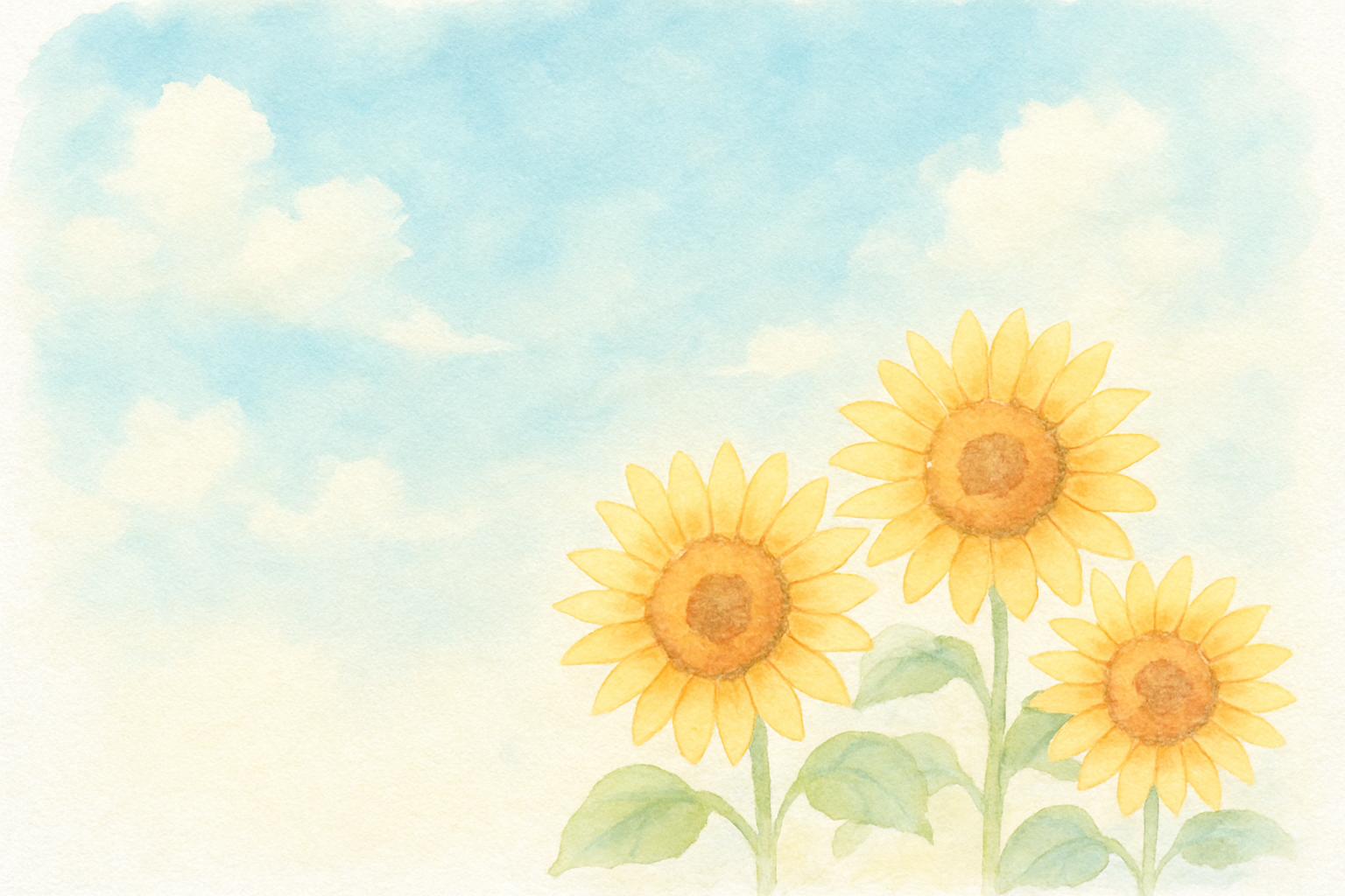 夏空とひまわり、便箋のイメージ（水彩イラスト風）