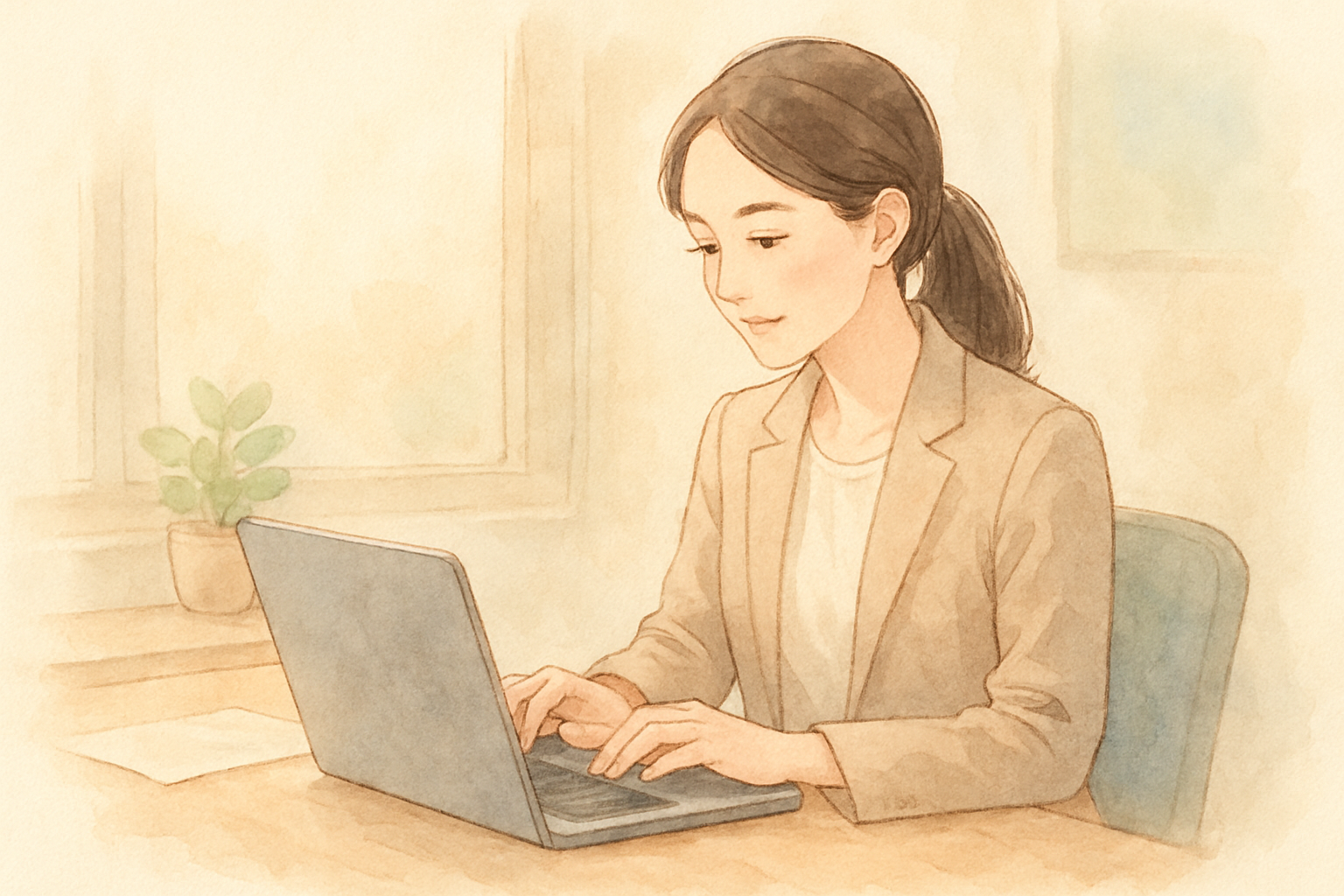 パソコンでビジネスメールを丁寧に書いているイメージ