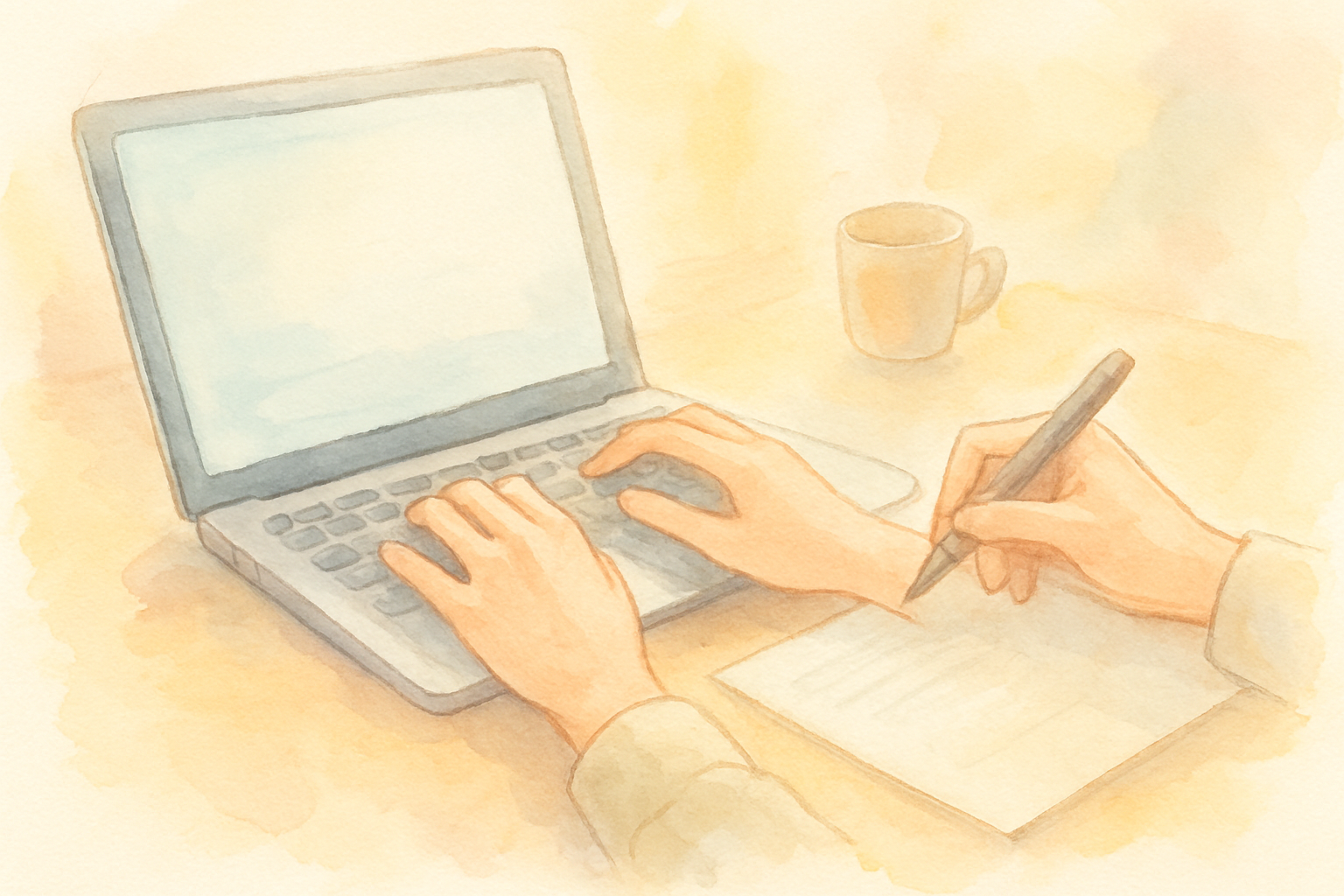 ビジネスメールを丁寧に書く手元やパソコンのイメージ
