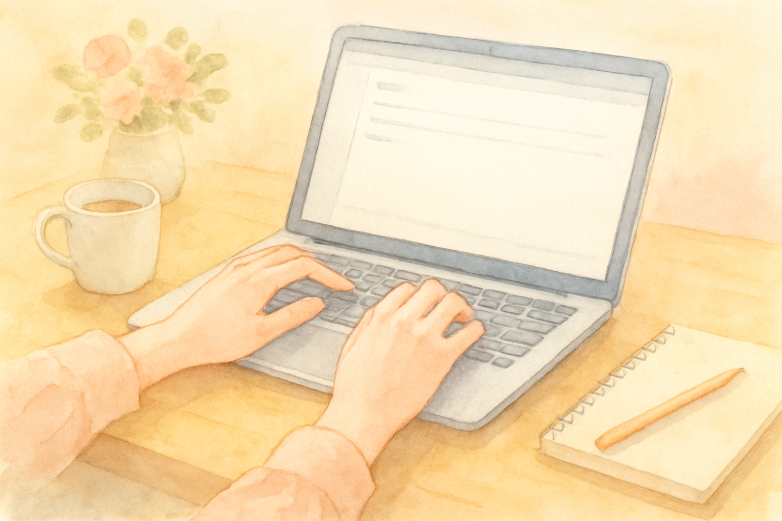 デスクでお礼のメールを書いている手元のイメージ