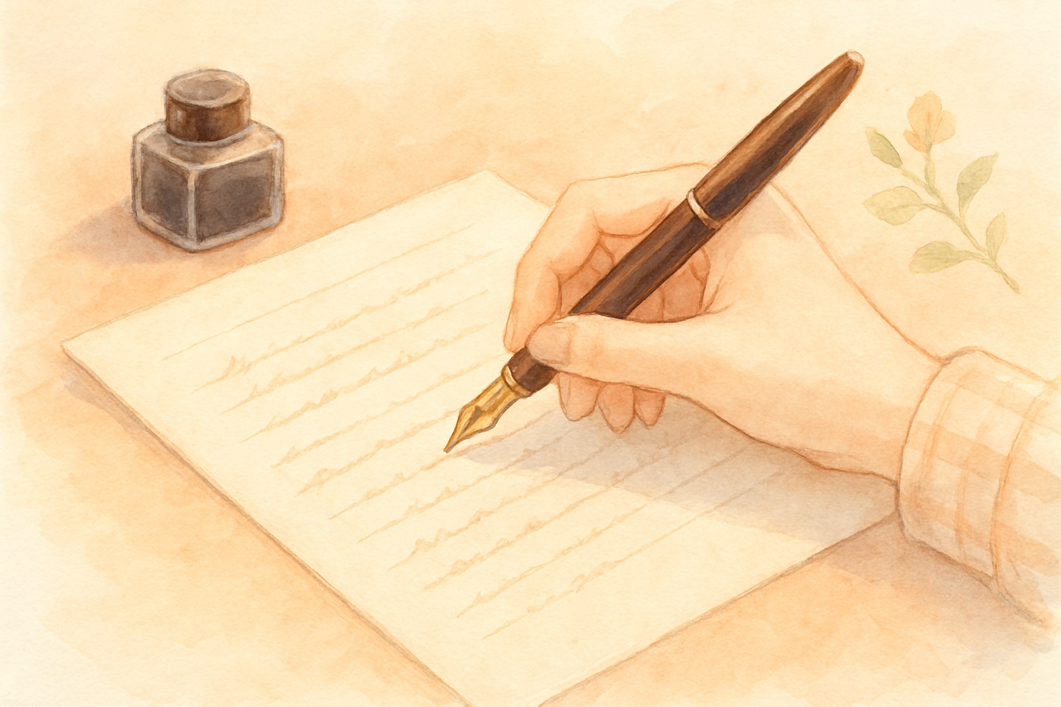 便箋に万年筆で手紙を書いている手元のイメージ
