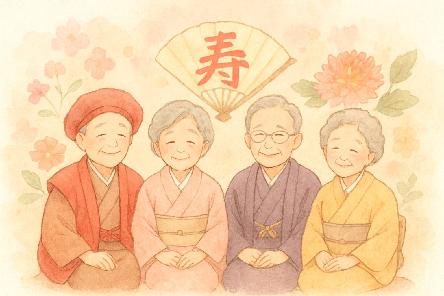 還暦・古希・喜寿など長寿祝いの節目をイメージした和のイラスト