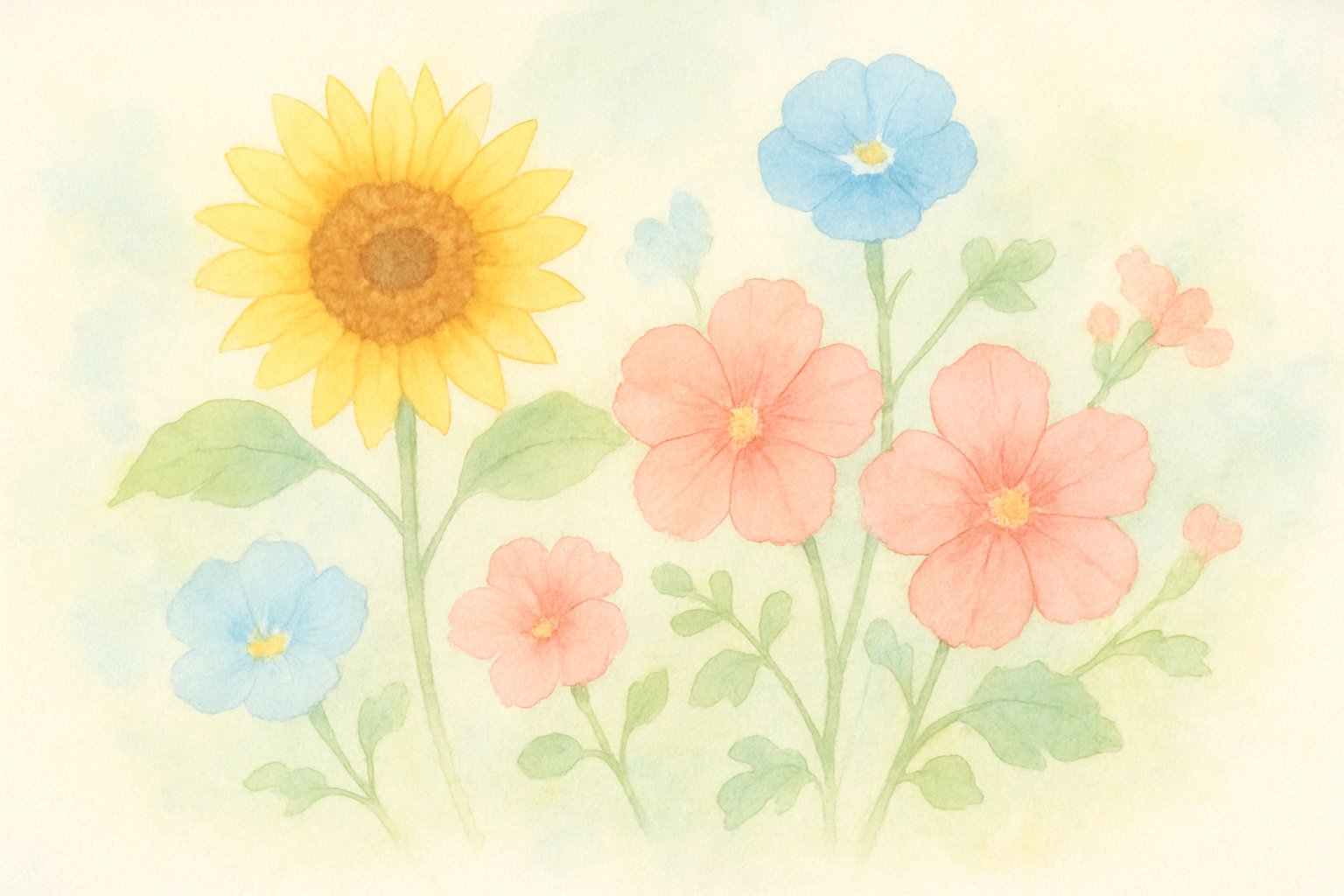 暑中見舞いのはがきと夏の花のイメージ
