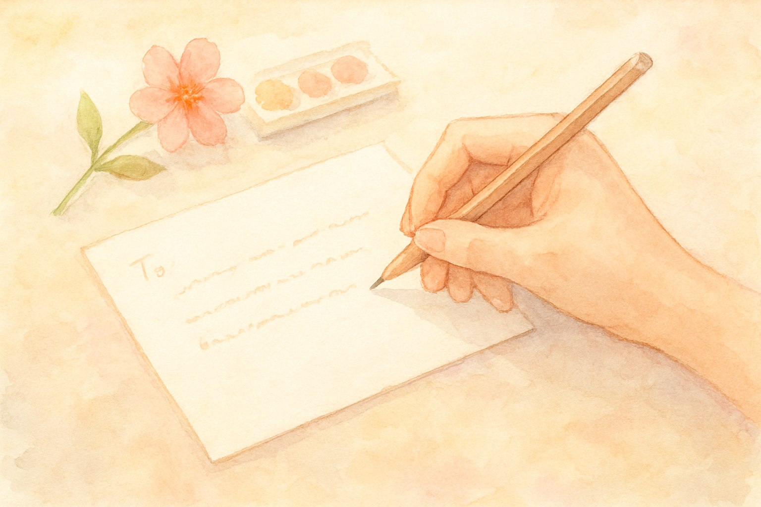 応援メッセージカードを書いている手元のイメージ