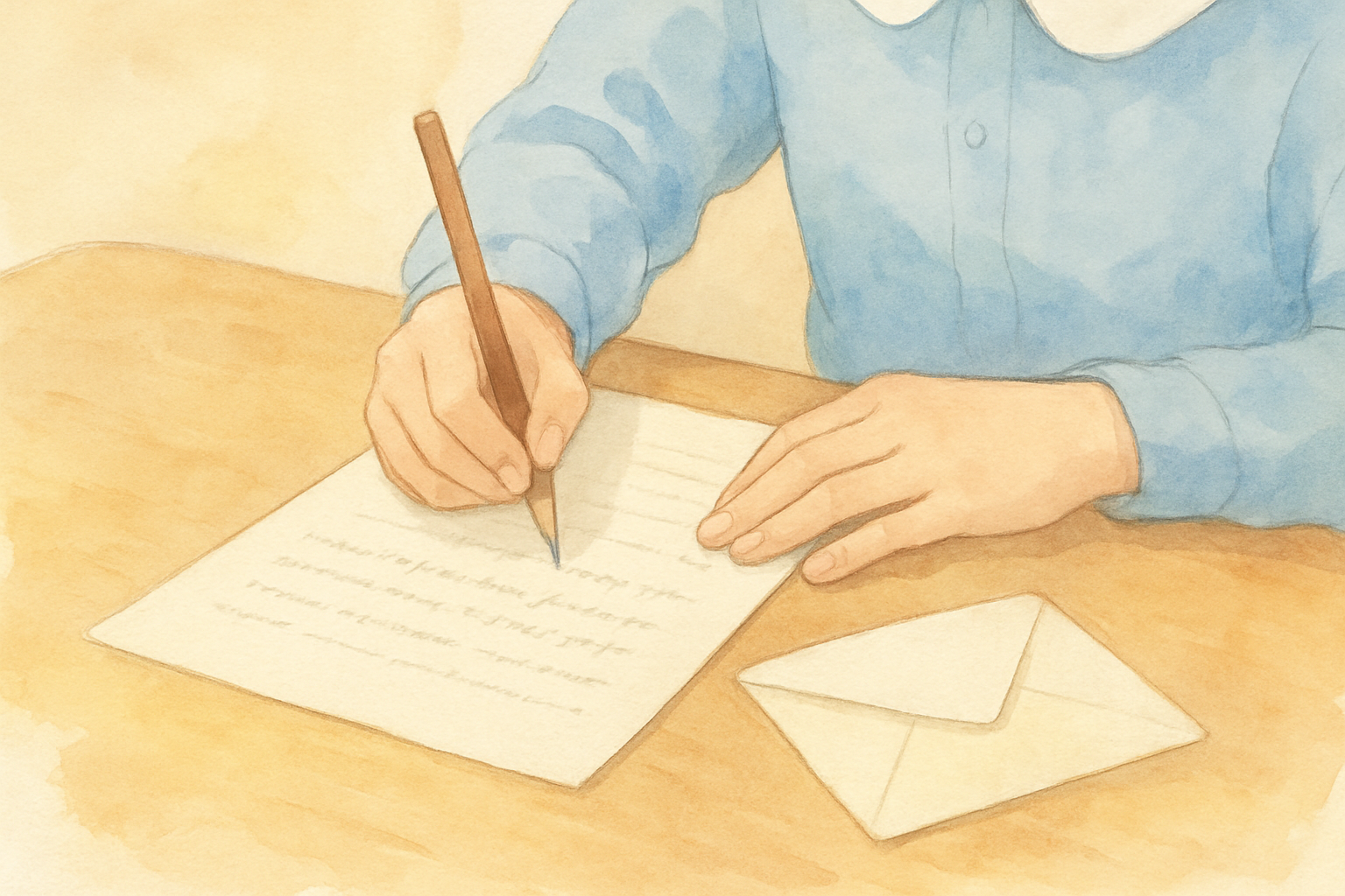 便箋に手紙を書く生徒の手元のイメージ