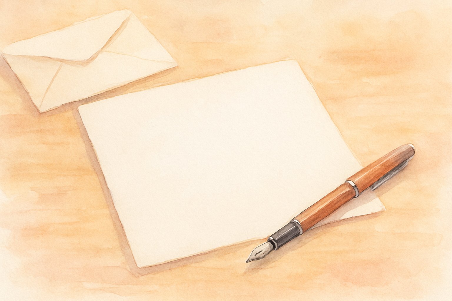 白い便箋とペンを机に置いた、手紙を書き始める場面のイメージ