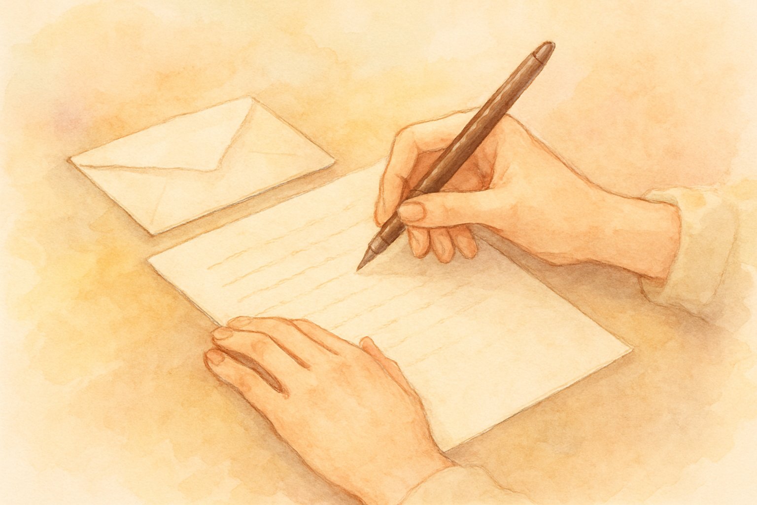 便箋とペンで手紙を書いている手元のイメージ